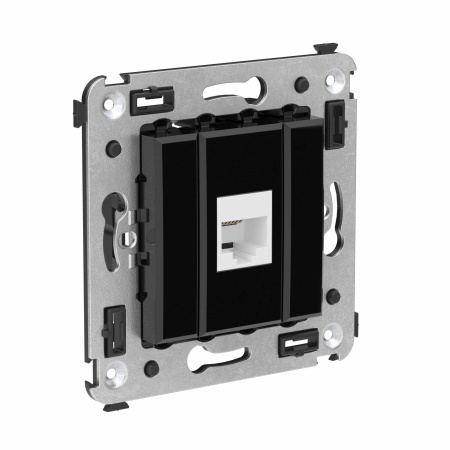 Телефонная розетка RJ-12 без шторки в стену одинарная, "Avanti", "Черный квадрат" DKC