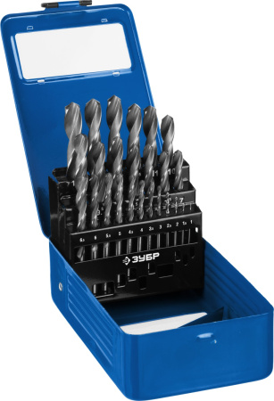 ПРОФ-В 25шт(1-13мм), Набор сверл по металлу, сталь Р6М5, класс В, мет.бокс ЗУБР