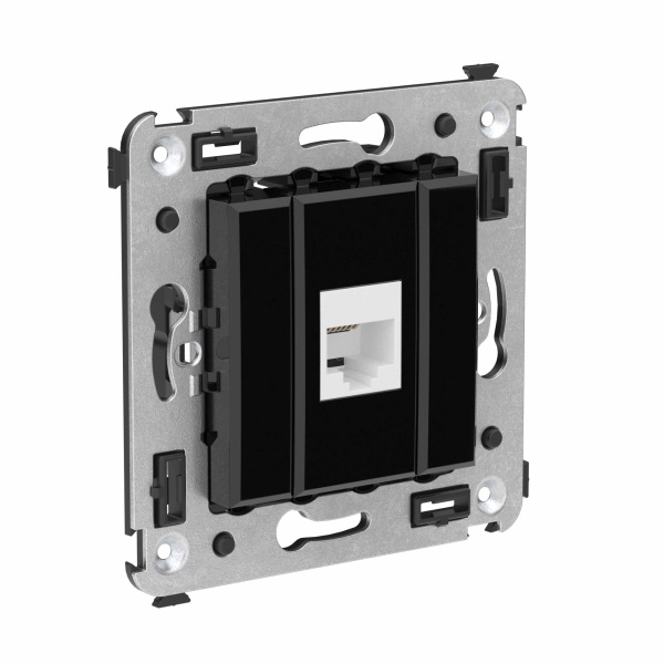 Телефонная розетка RJ-12 без шторки в стену одинарная, "Avanti", "Черный квадрат" DKC