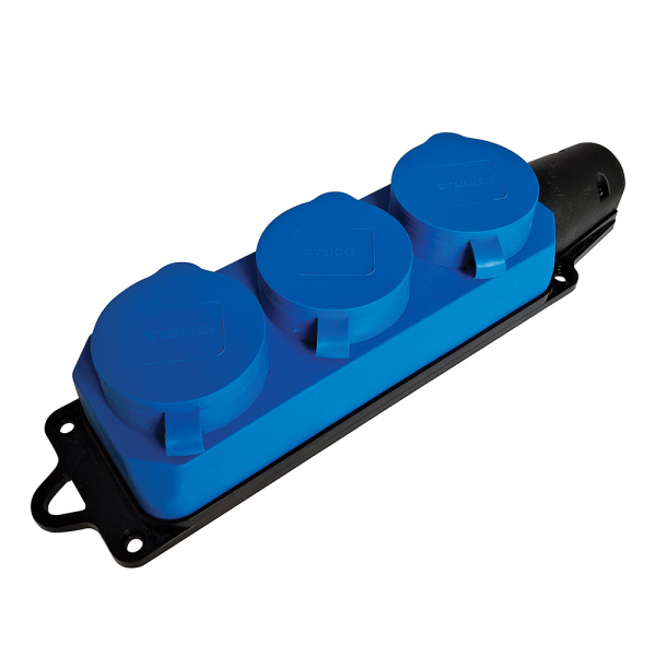 Розетка переносная 3-местная с/з STEKKER, RST16-23-44-4 (РП 16-334), 250В, 16А, IP44, синий