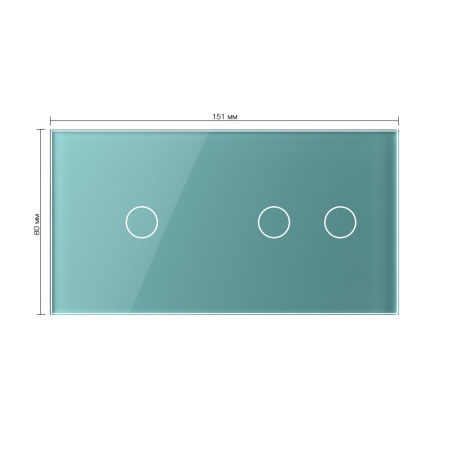 Панель для двух сенсорных выключателей, 3 клавиши (1+2), цвет зеленый, стекло Livolo