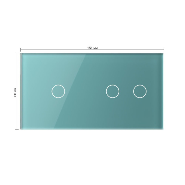 Панель для двух сенсорных выключателей, 3 клавиши (1+2), цвет зеленый, стекло Livolo