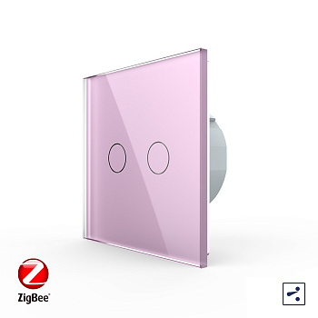 Сенсорный проходной выключатель ZigBee (Wi-Fi) 2 клавиши 1 пост Розовый Livolo