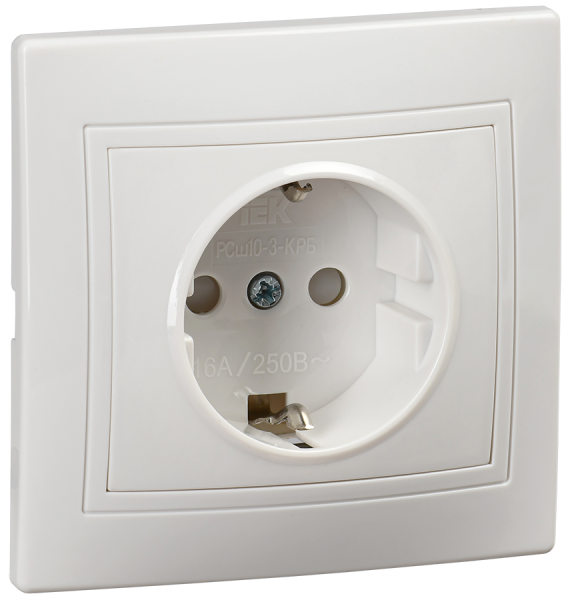 KVARTA Розетка одноместная РСш10-3-КРБ с з/з с защитными шторками 16А PC белый IEK
