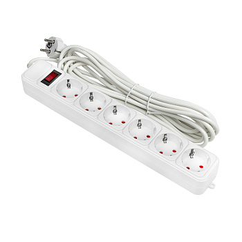 Сетевой фильтр 6*5м 10А/2,2кВт с выкл, c/з ПВС 3х0,75 Блокбастер PROxima EKF