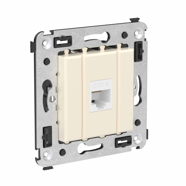 Компьютерная розетка RJ-45 без шторки в стену, кат.6 одинарная, "Avanti", "Ванильная дымка" DKC