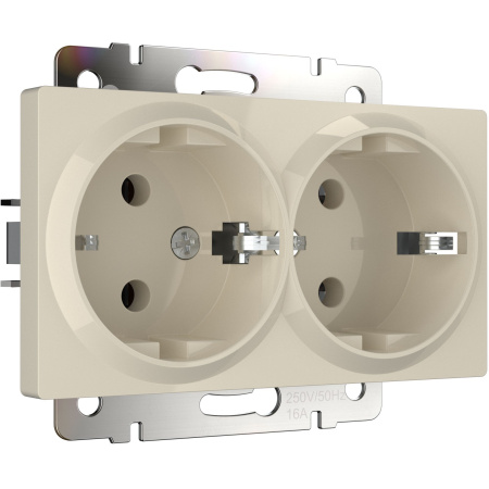 Встраиваемые механизмы Розетка СУ 2-м с заземл. 16А слоновая кость IP20 Werkel