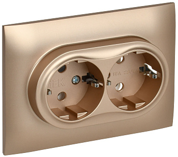 SKANDY Розетка 2-местная с заземлением без защитных шторок 16А в сборе SK-R08Sa песочный IEK
