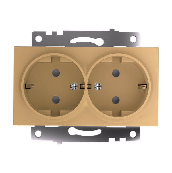 GLS16-7114-08 Розетка 2-местная с защитной шторкой (механизм) с/з, 250В, 16А, серия Катрин, золото STEKKER