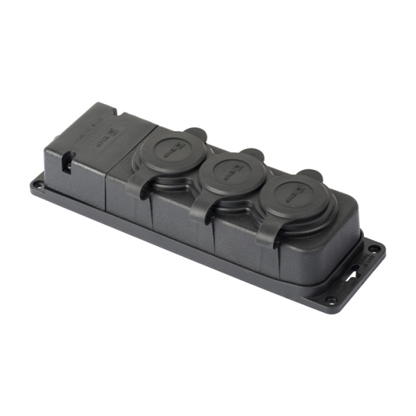 Роз, (колодка) трехмест, с защит, крышками каучуковая 230В 2P+PE 16A IP44 PRO EKF