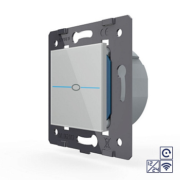 Одноклавишная сенсорная кнопка Quadro 12/24В с радиоупр., цвет серый (механизм) Livolo