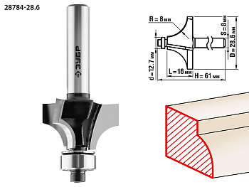 28,6x16мм, радиус 8мм, фреза кромочная калевочная №1 ЗУБР