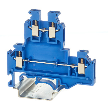 Клемма двухуровневая, винтовой зажим, 4 точки подключения, 2.5 кв.мм, синяя DKC