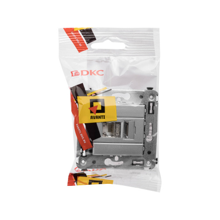 Компьютерная розетка RJ-45 в стену, кат.6 одинарная экранированная,"Avanti","Закаленная сталь" DKC