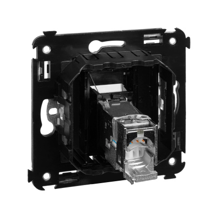 Компьютерная розетка RJ-45 в стену, кат.6 одинарная экранированная, "Avanti", "Черный квадрат" DKC