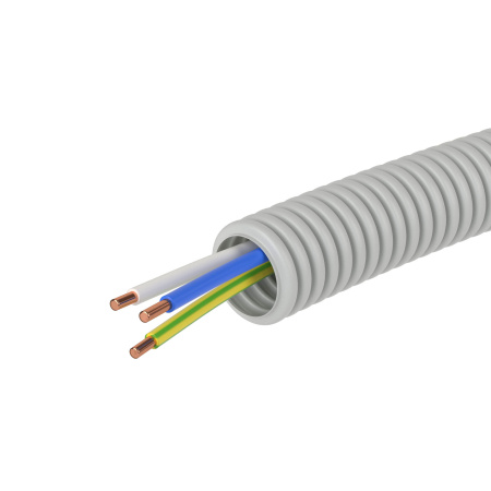 Труба ПВХ гибкая гофр. д.16мм, цвет серый, с проводом ПуВ 3х2,5мм² РЭК "ГОСТ+", 50м DKC