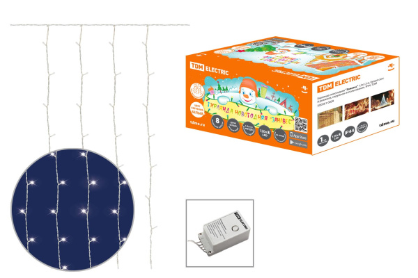 Гирлянда новогодняя "Занавес" 1,5х1,5 м, белый свет, 8 режимов, наружное использование, IP44, TDM