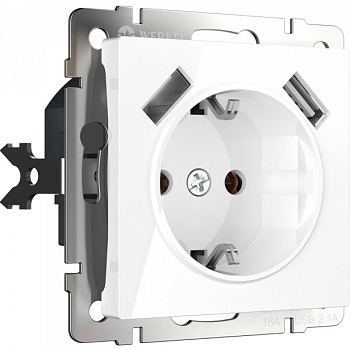 Встраиваемые механизмы Розетка СУ 1-м с 2 USB 5В/2,4А, 2х5В/1,2А, 16А Белый IP20 Werkel