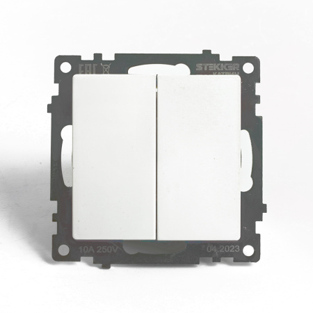 Переключатель 2-клавишный (механизм), STEKKER GLS10-7107-01, 250V, 10А, серия Катрин, белый