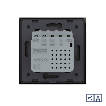 Одноклавишный проходной сенсорный выключатель Module с функцией радиоуправления, цвет черный Livolo