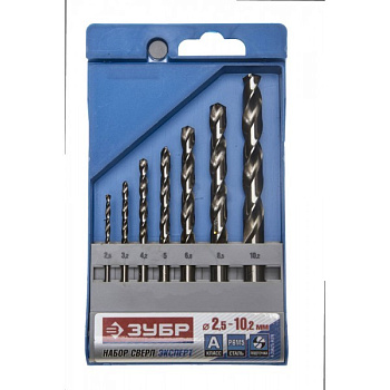 7шт(2.5-10.2мм), Набор сверл по металлу, резьбовой, сталь Р6М5, класс А ЗУБР