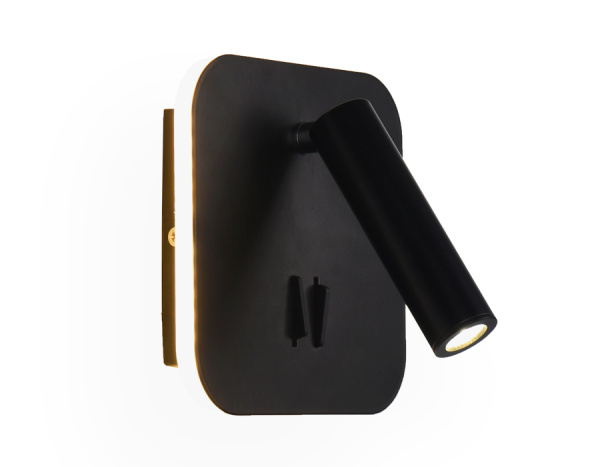 Настенный поворотный светодиодный светильник с выключателем FW253 BK/S черный/песок LED 4200K+3000K 12W 140*140*110 Ambrella Light