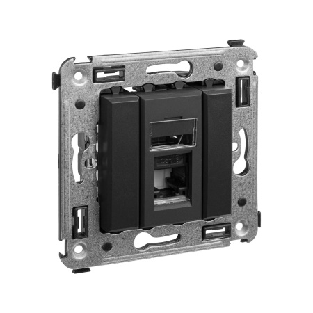Компьютерная розетка RJ-45 в стену, кат.6 одинарная,"Avanti", "Черныйматовый" DKC