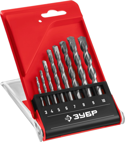Мастер 8 шт: d 3-4-5-6-7-8-9-10 мм набор сверл по бетону ЗУБР