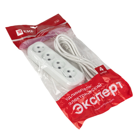 Удлинитель "Эксперт" 4 гнезда 2 метра 10А/2,2кВт без заземления ПВС 2х0,75 PROxima EKF