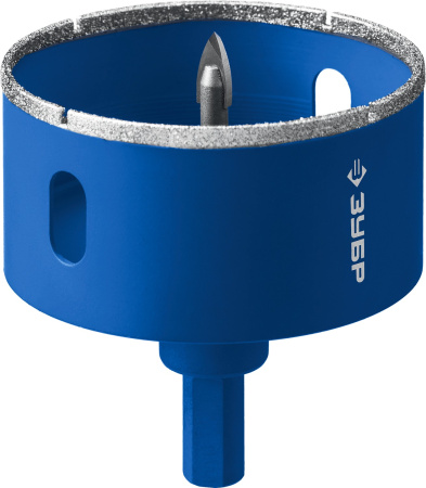 Коронка алмазная с центрирующим сверлом для дрели d 90 мм по керамике и стеклу, Р60, трехгр хвостовик, Профессионал ЗУБР