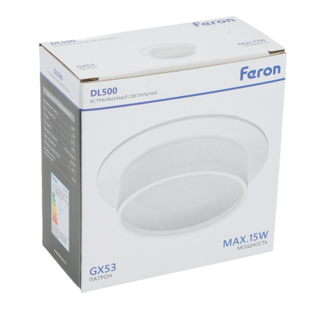 Светильник потолочный встраиваемый, 15W 230V GX53, белый, круг, без лампы, DL500 Feron
