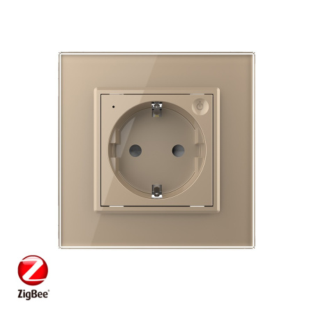 Розетка электрическая ZigBee (Wi-Fi) с заземлением защитными шторками 16A 1 пост Золотая Livolo