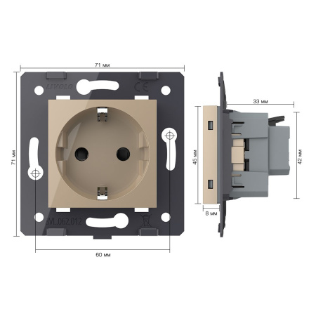 Розетка электрическая с заземлением защитными шторками 16A, зажимы, цвет золотой (механизм) Livolo