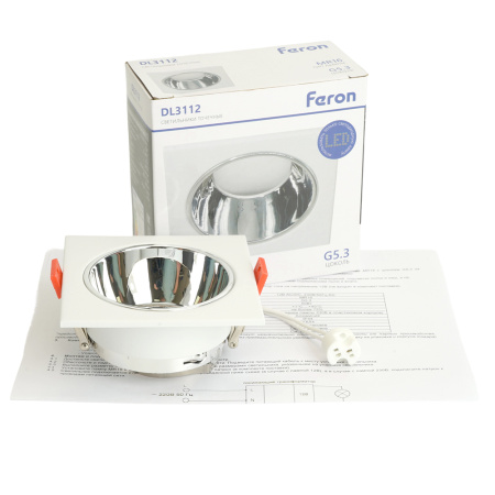 Светильник потолочный встраиваемый, MR16 G5.3, белый + хром DL3112 Feron