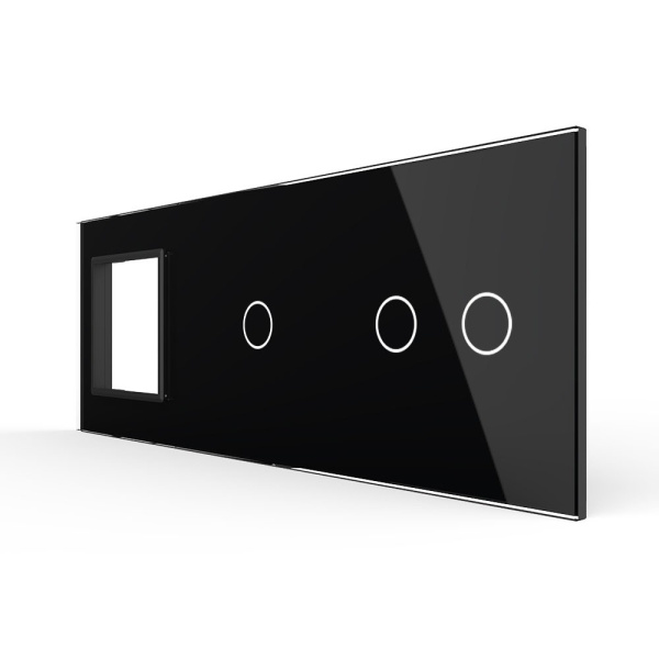Панель для розетки и двух сенсорных выключателей, 3 клавиши (1+2), цвет черный, стекло Livolo