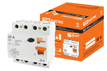 Устройство защитного отключения УЗО ВД1-63 4П 25А 10мА тип А TDM