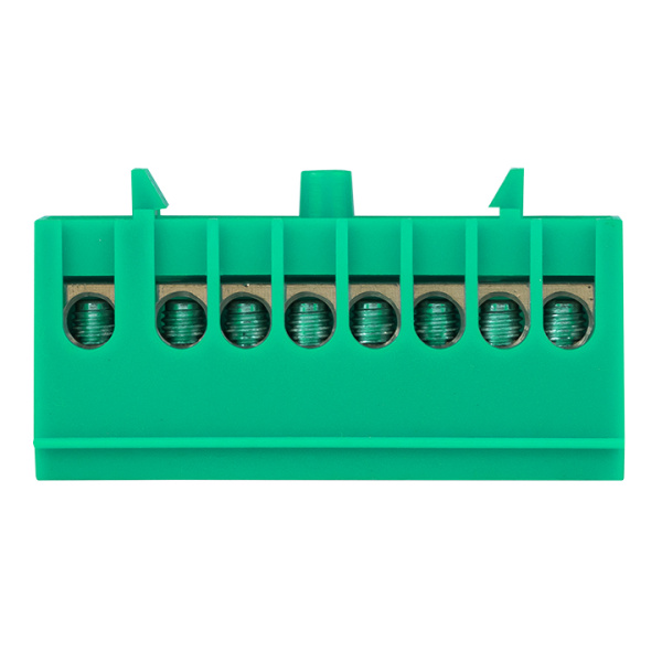 Шина "0" PE (6х9мм) 8 отверстий латунь зеленый изолированный корпус на DIN-рейку PROxima EKF