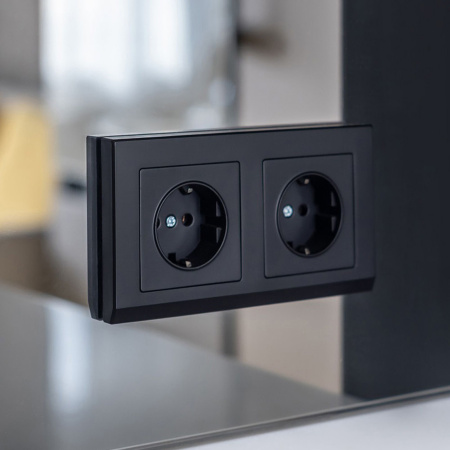 Встраиваемые механизмы Розетка СУ 1 мест.(земля.шторки) 16А черный матовый IP44 Werkel