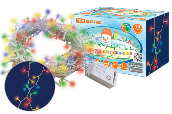 Гирлянда светодиодная СГ100M10, многоцвет., 10м, 8 режимов, 250 В, TDM