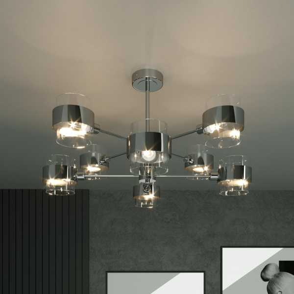 Потолочная люстра со стеклянными плафонами 8*E14 60Вт хром IP20 Arcada (70127/8 хром) Eurosvet