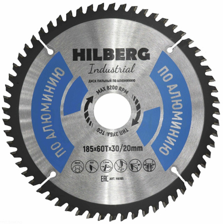 Диск пильный Industrial Алюминий 185*30/20*60Т HA185 Hilberg