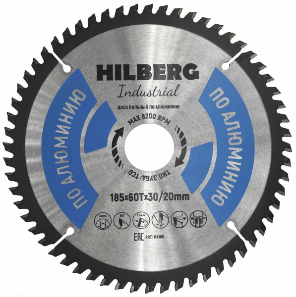 Диск пильный Industrial Алюминий 185*30/20*60Т HA185 Hilberg