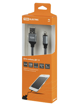 Дата-кабель, ДК 12, USB - Lightning, 1 м, тканевая оплетка, серый, TDM Дата-кабель, ДК 12, USB - Lightning, 1 м, тканевая оплетка, серый, TDM