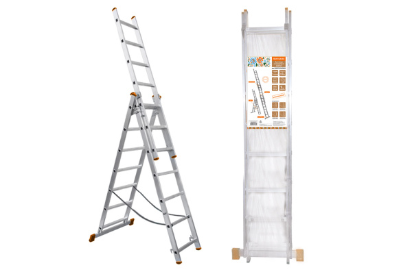 Лестница алюминиевая, ЛА3х7, 3х секционная х 7 ступеней, h=4480 мм, Народная TDM