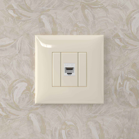 Компьютерная розетка RJ-45 без шторки в стену, кат.5е одинарная, "Avanti", "Ванильная дымка" DKC