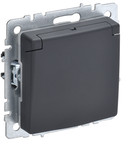 BRITE Розетка 1-местная с з/з с защитными шторками и крышкой 16А IP44 РСбш10-3-44-БрГ графит IEK