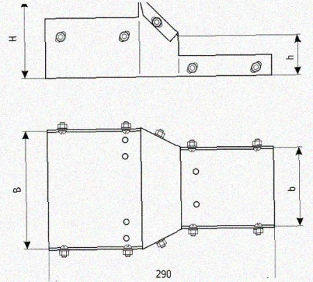 Лоток переходной замковый ЛПЗ 150х100-100х50 УХЛ1, оцинкованный лист, S1,5