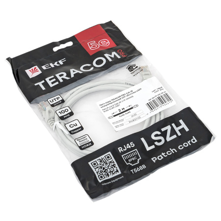 Патч-корд TERACOM PRO Cat,5E неэкранированный UTP оболочка LSZH серый (2,0м) EKF