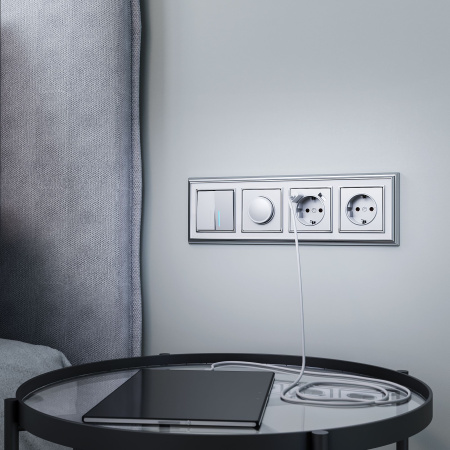 Розетка с заземлением, шторками и USBх2 (серебряный) СУ IP20 Werkel