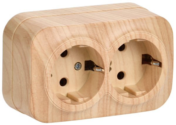 Розетка двухместная ОУ РС22-3-ХС с з/з 16А GLORY сосна IEK